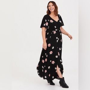 Black Floral Challis Maxi Dress